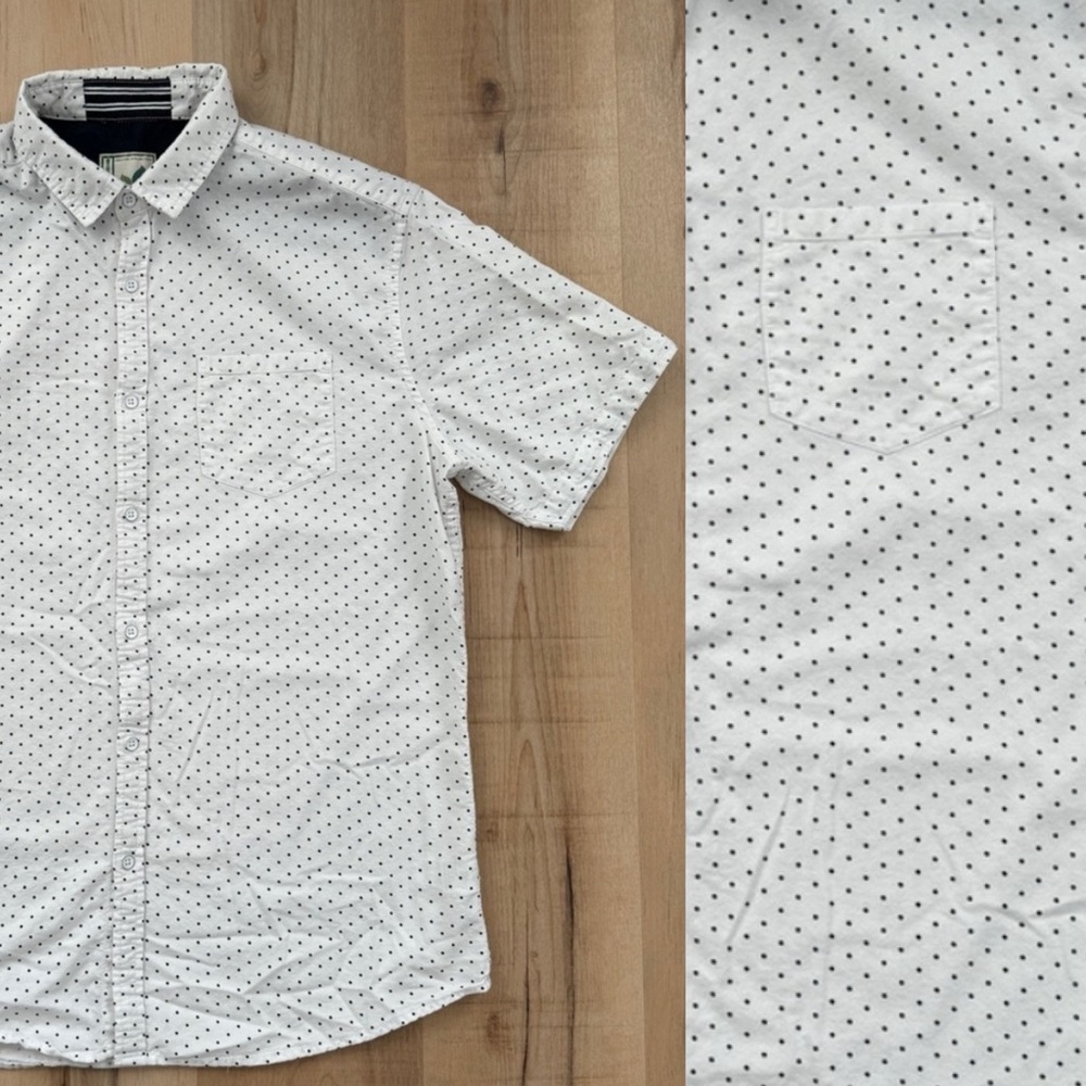 Alexander Julian White Short Sleeve Button Up Shirt Black Polka Dots L